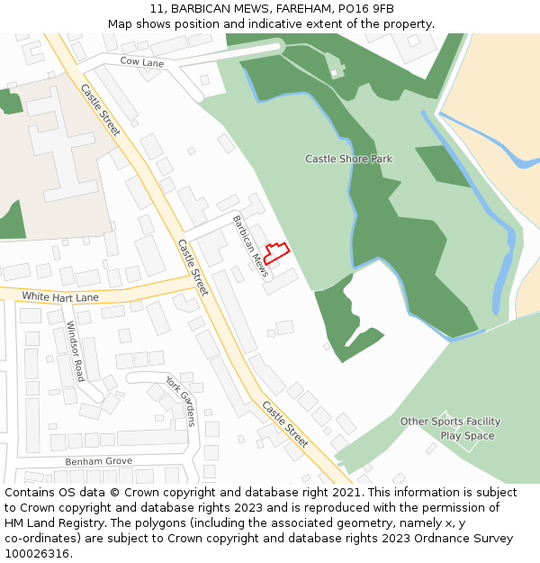 11, BARBICAN MEWS, FAREHAM, PO16 9FB: Location map and indicative extent of plot