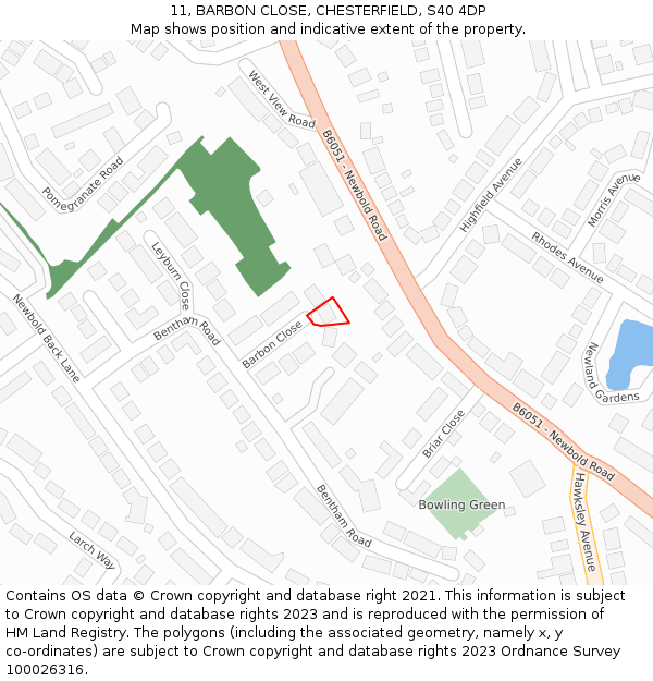 11, BARBON CLOSE, CHESTERFIELD, S40 4DP: Location map and indicative extent of plot