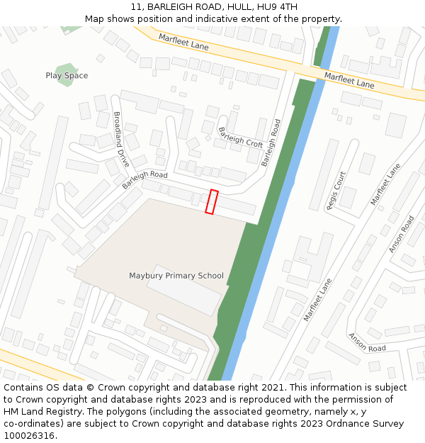 11, BARLEIGH ROAD, HULL, HU9 4TH: Location map and indicative extent of plot