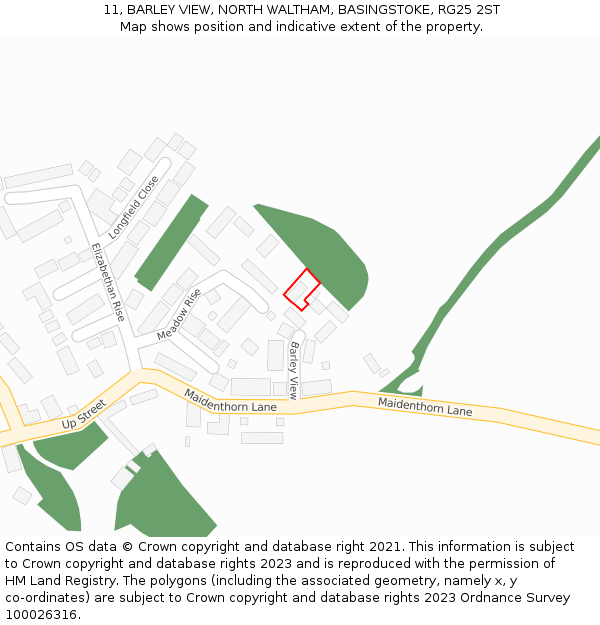 11, BARLEY VIEW, NORTH WALTHAM, BASINGSTOKE, RG25 2ST: Location map and indicative extent of plot