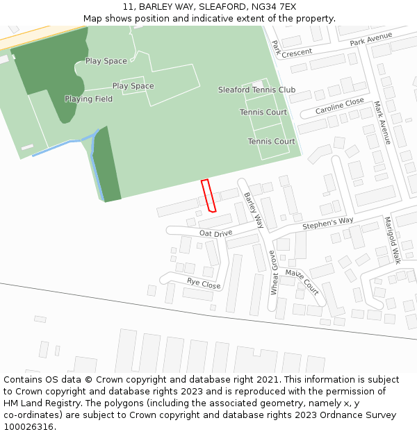 11, BARLEY WAY, SLEAFORD, NG34 7EX: Location map and indicative extent of plot