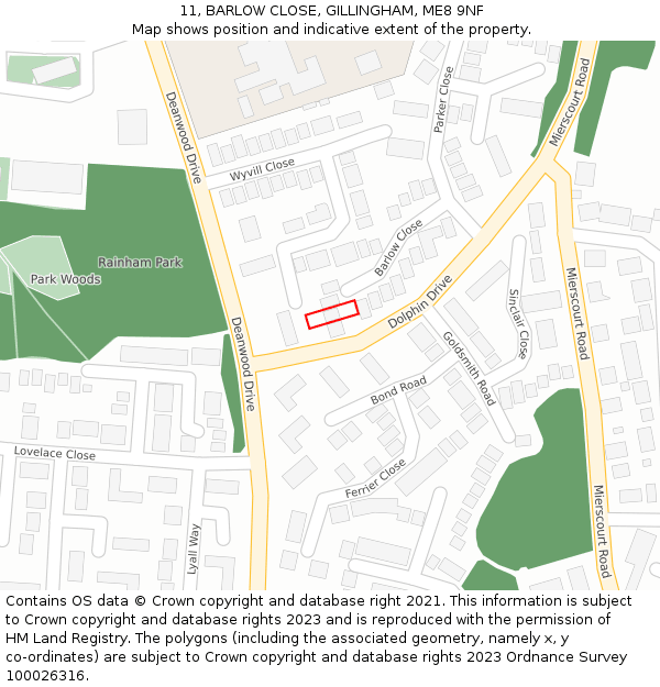 11, BARLOW CLOSE, GILLINGHAM, ME8 9NF: Location map and indicative extent of plot