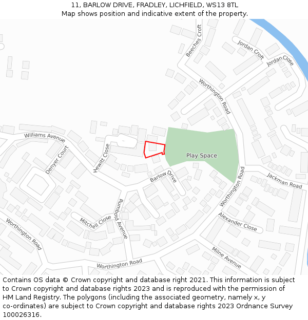 11, BARLOW DRIVE, FRADLEY, LICHFIELD, WS13 8TL: Location map and indicative extent of plot