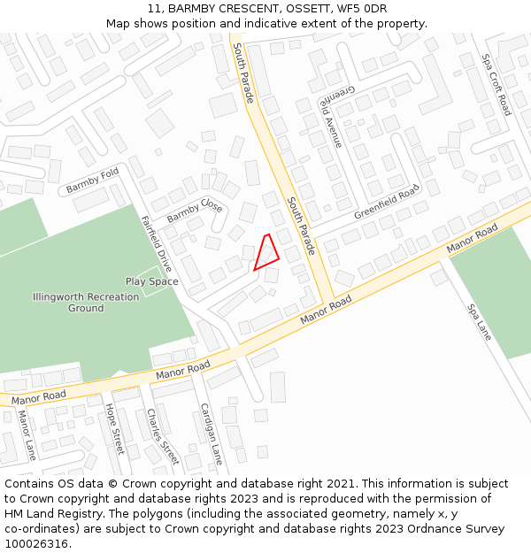 11, BARMBY CRESCENT, OSSETT, WF5 0DR: Location map and indicative extent of plot