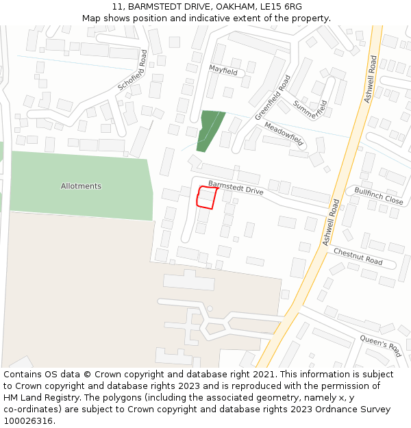 11, BARMSTEDT DRIVE, OAKHAM, LE15 6RG: Location map and indicative extent of plot