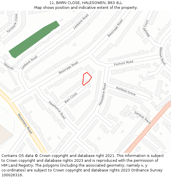 11, BARN CLOSE, HALESOWEN, B63 4LL: Location map and indicative extent of plot