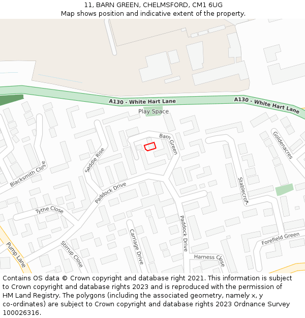 11, BARN GREEN, CHELMSFORD, CM1 6UG: Location map and indicative extent of plot