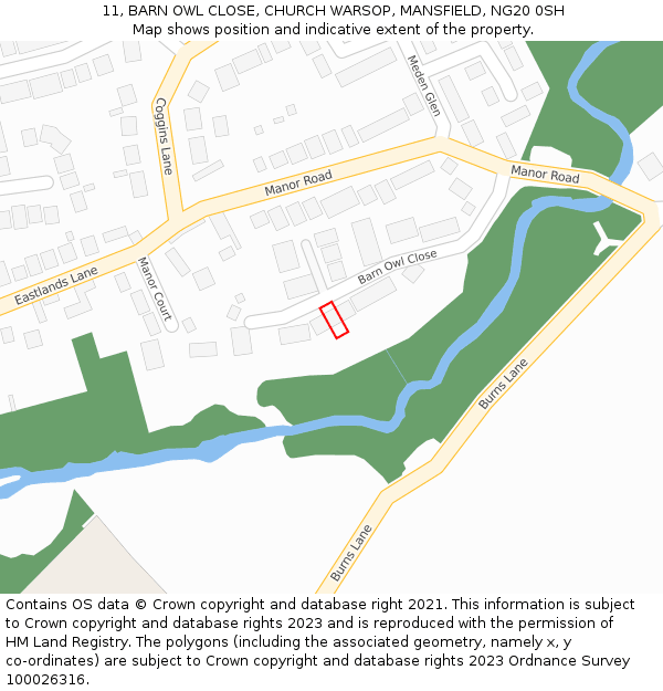 11, BARN OWL CLOSE, CHURCH WARSOP, MANSFIELD, NG20 0SH: Location map and indicative extent of plot