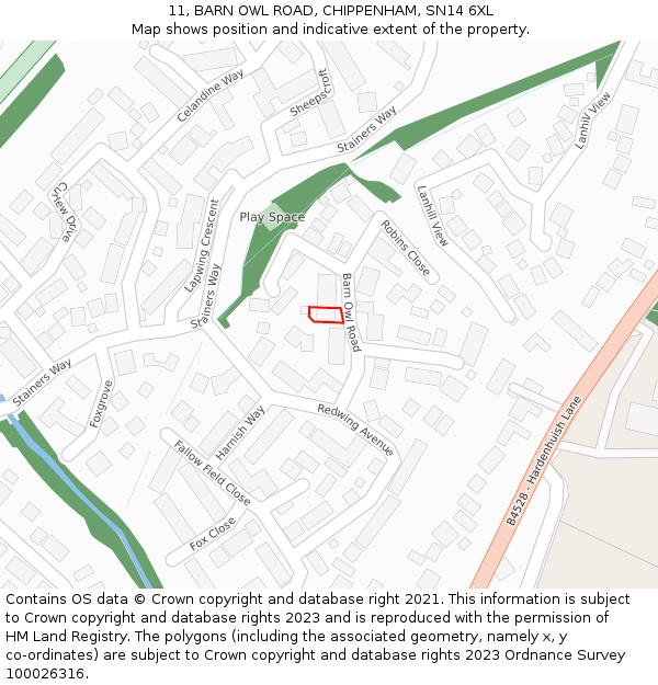 11, BARN OWL ROAD, CHIPPENHAM, SN14 6XL: Location map and indicative extent of plot