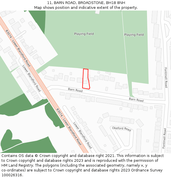 11, BARN ROAD, BROADSTONE, BH18 8NH: Location map and indicative extent of plot