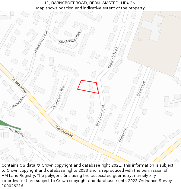 11, BARNCROFT ROAD, BERKHAMSTED, HP4 3NL: Location map and indicative extent of plot