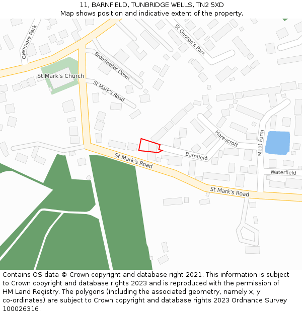11, BARNFIELD, TUNBRIDGE WELLS, TN2 5XD: Location map and indicative extent of plot