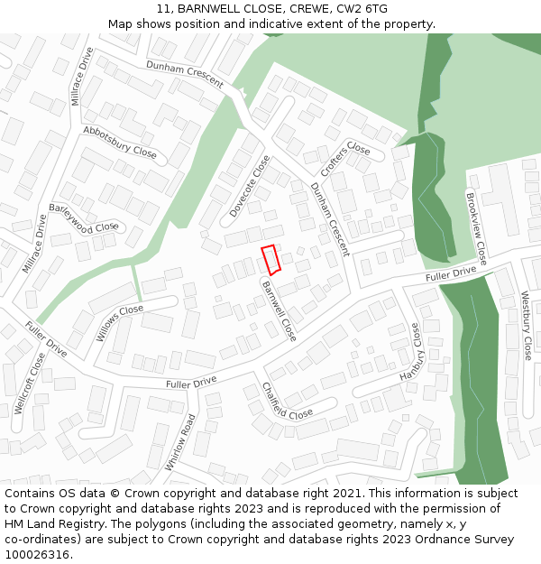 11, BARNWELL CLOSE, CREWE, CW2 6TG: Location map and indicative extent of plot