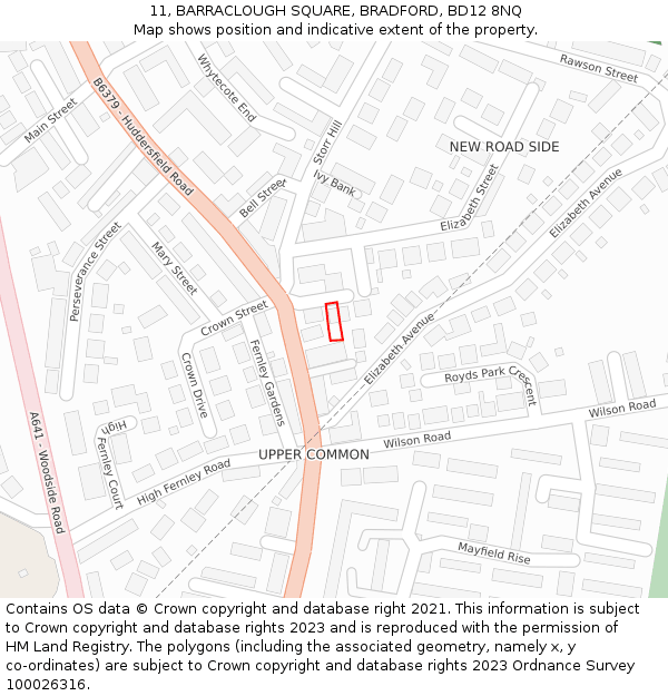 11, BARRACLOUGH SQUARE, BRADFORD, BD12 8NQ: Location map and indicative extent of plot