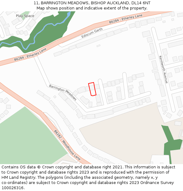 11, BARRINGTON MEADOWS, BISHOP AUCKLAND, DL14 6NT: Location map and indicative extent of plot