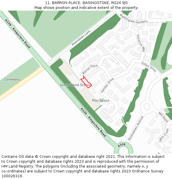 11, BARRON PLACE, BASINGSTOKE, RG24 9JS: Location map and indicative extent of plot