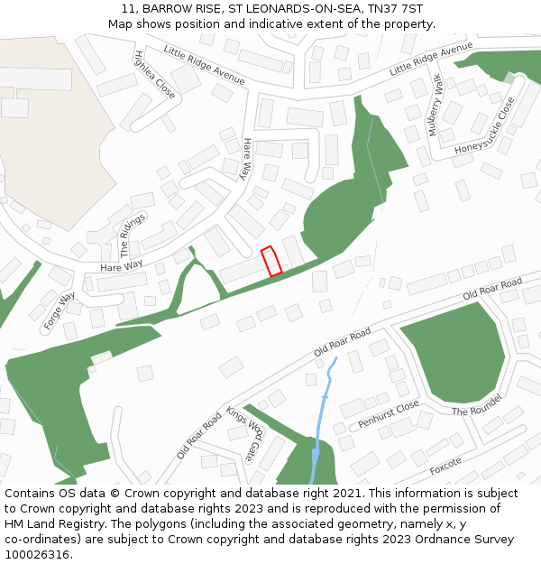 11, BARROW RISE, ST LEONARDS-ON-SEA, TN37 7ST: Location map and indicative extent of plot