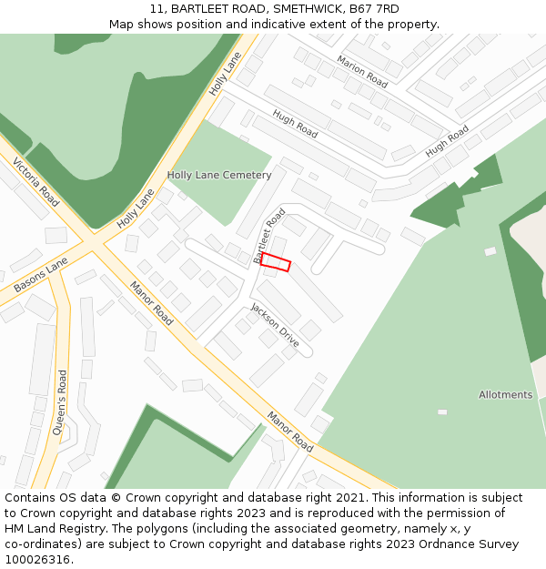 11, BARTLEET ROAD, SMETHWICK, B67 7RD: Location map and indicative extent of plot