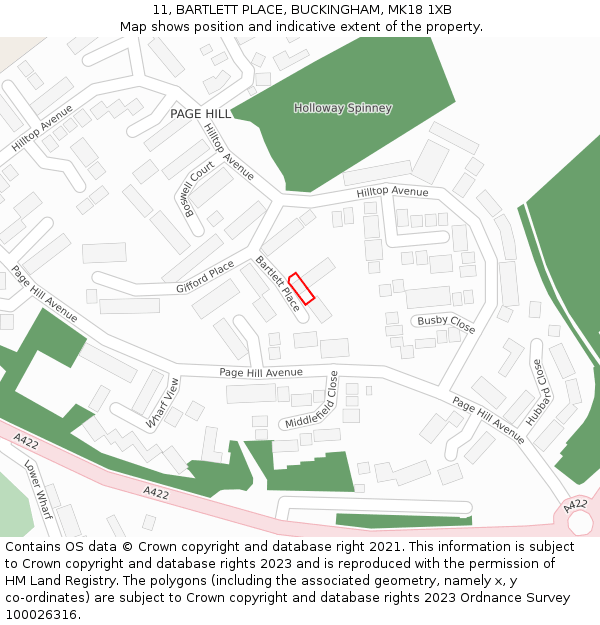 11, BARTLETT PLACE, BUCKINGHAM, MK18 1XB: Location map and indicative extent of plot