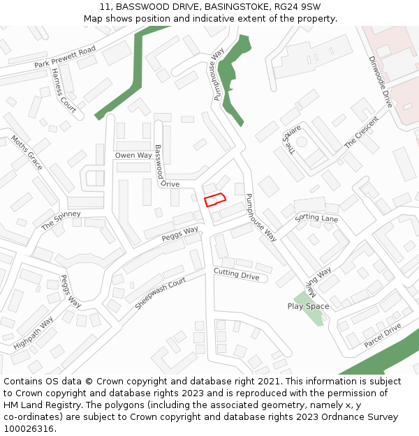 11, BASSWOOD DRIVE, BASINGSTOKE, RG24 9SW: Location map and indicative extent of plot