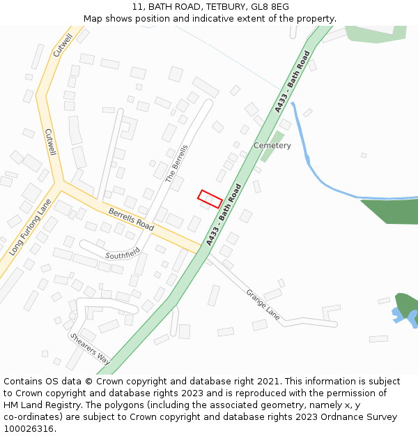 11, BATH ROAD, TETBURY, GL8 8EG: Location map and indicative extent of plot