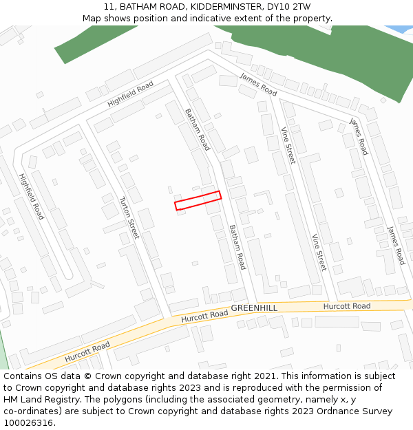 11, BATHAM ROAD, KIDDERMINSTER, DY10 2TW: Location map and indicative extent of plot