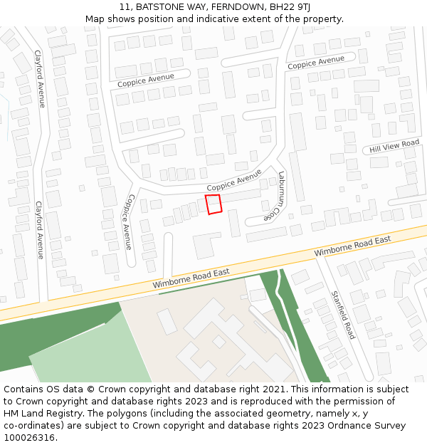 11, BATSTONE WAY, FERNDOWN, BH22 9TJ: Location map and indicative extent of plot