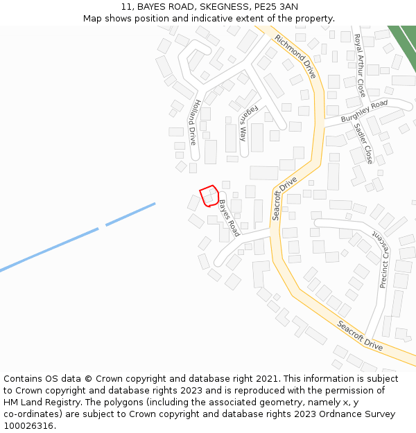 11, BAYES ROAD, SKEGNESS, PE25 3AN: Location map and indicative extent of plot
