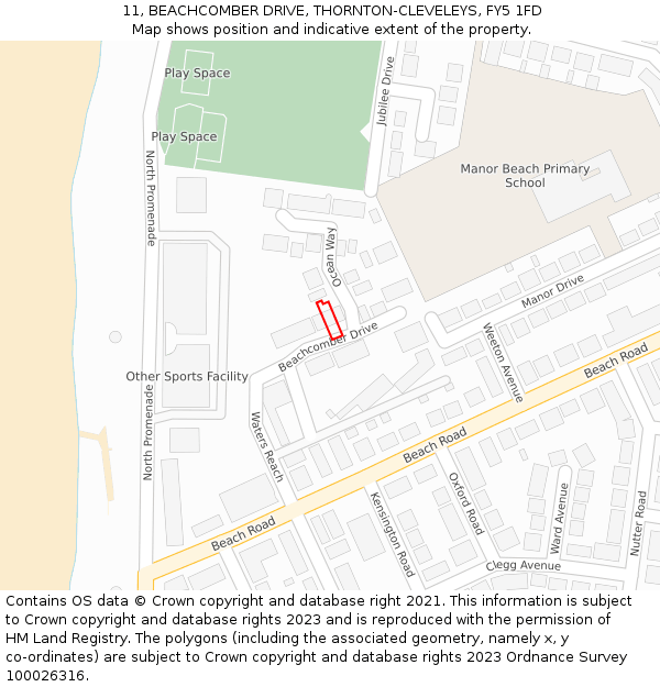 11, BEACHCOMBER DRIVE, THORNTON-CLEVELEYS, FY5 1FD: Location map and indicative extent of plot