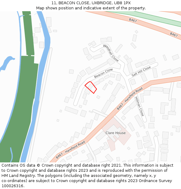 11, BEACON CLOSE, UXBRIDGE, UB8 1PX: Location map and indicative extent of plot