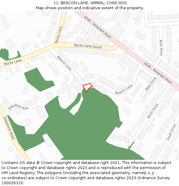 11, BEACON LANE, WIRRAL, CH60 0DG: Location map and indicative extent of plot