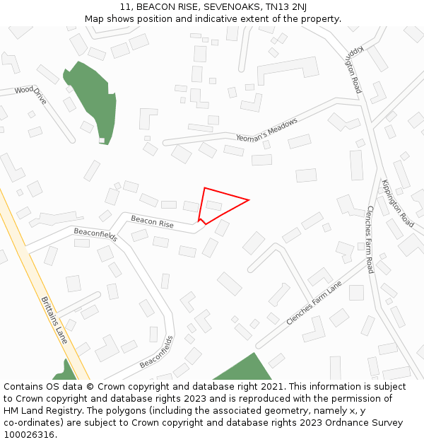 11, BEACON RISE, SEVENOAKS, TN13 2NJ: Location map and indicative extent of plot
