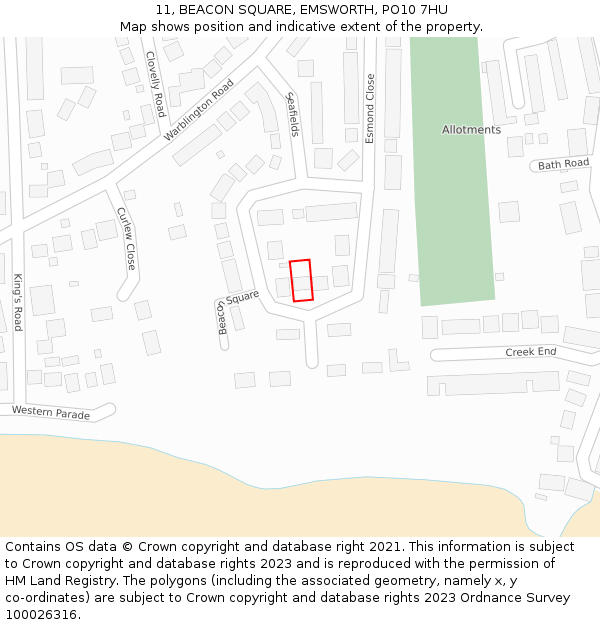 11, BEACON SQUARE, EMSWORTH, PO10 7HU: Location map and indicative extent of plot