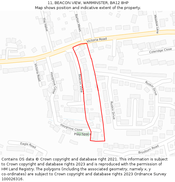 11, BEACON VIEW, WARMINSTER, BA12 8HP: Location map and indicative extent of plot