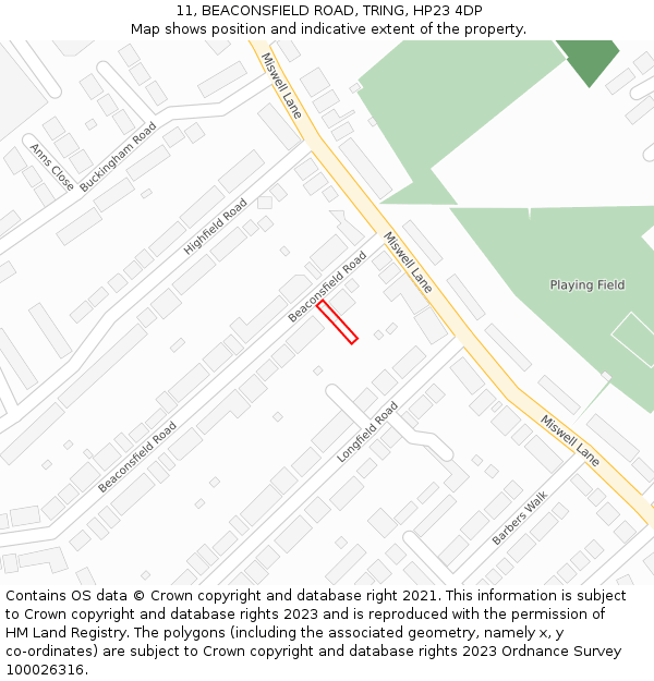 11, BEACONSFIELD ROAD, TRING, HP23 4DP: Location map and indicative extent of plot