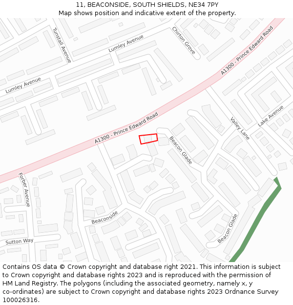 11, BEACONSIDE, SOUTH SHIELDS, NE34 7PY: Location map and indicative extent of plot