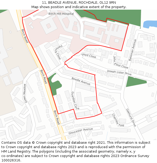 11, BEADLE AVENUE, ROCHDALE, OL12 9RN: Location map and indicative extent of plot
