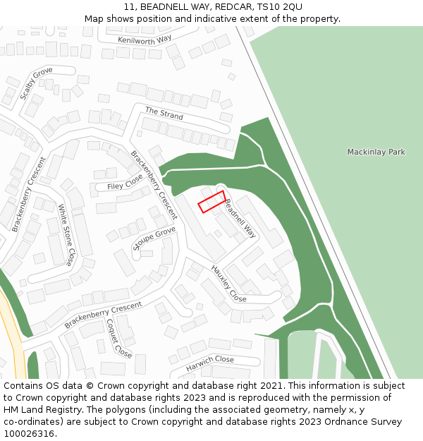 11, BEADNELL WAY, REDCAR, TS10 2QU: Location map and indicative extent of plot