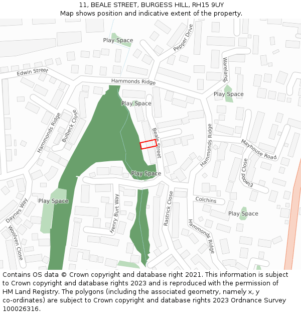 11, BEALE STREET, BURGESS HILL, RH15 9UY: Location map and indicative extent of plot