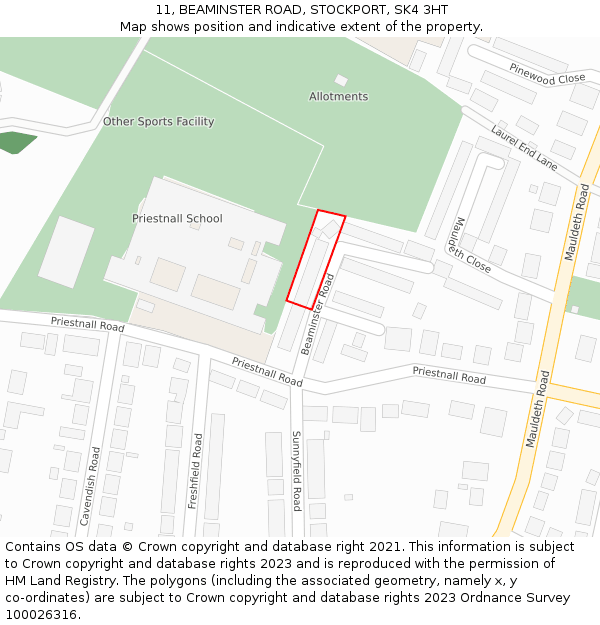 11, BEAMINSTER ROAD, STOCKPORT, SK4 3HT: Location map and indicative extent of plot