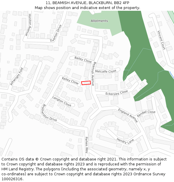 11, BEAMISH AVENUE, BLACKBURN, BB2 4FP: Location map and indicative extent of plot