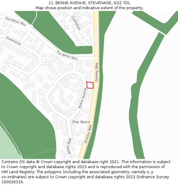 11, BEANE AVENUE, STEVENAGE, SG2 7DL: Location map and indicative extent of plot