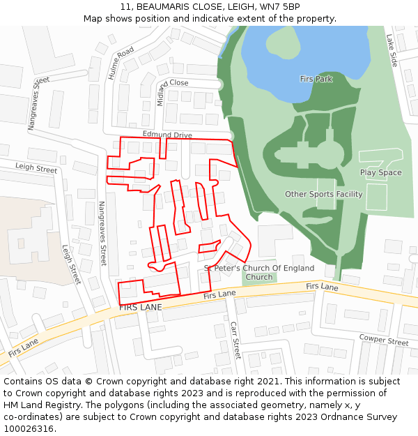 11, BEAUMARIS CLOSE, LEIGH, WN7 5BP: Location map and indicative extent of plot