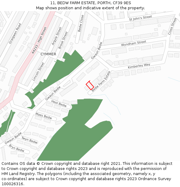 11, BEDW FARM ESTATE, PORTH, CF39 9ES: Location map and indicative extent of plot