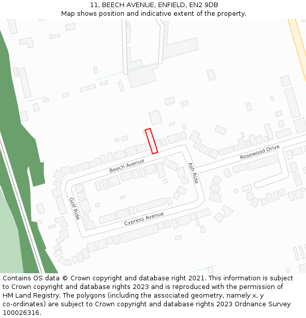 11, BEECH AVENUE, ENFIELD, EN2 9DB: Location map and indicative extent of plot