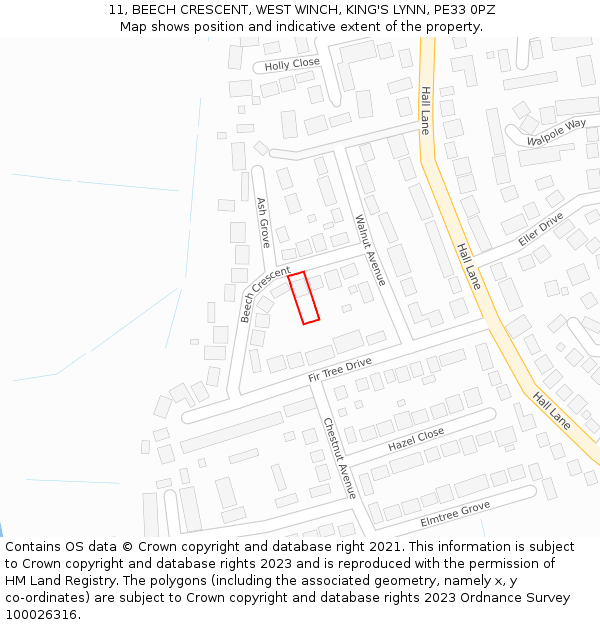 11, BEECH CRESCENT, WEST WINCH, KING'S LYNN, PE33 0PZ: Location map and indicative extent of plot