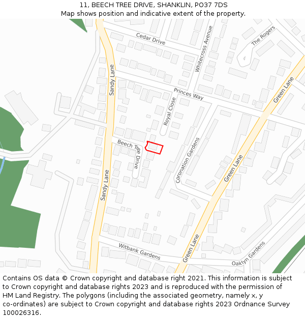 11, BEECH TREE DRIVE, SHANKLIN, PO37 7DS: Location map and indicative extent of plot