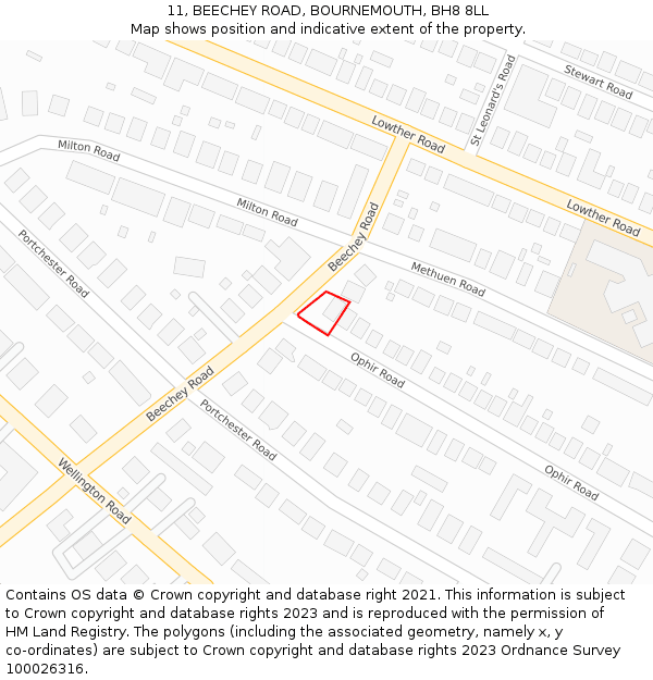 11, BEECHEY ROAD, BOURNEMOUTH, BH8 8LL: Location map and indicative extent of plot