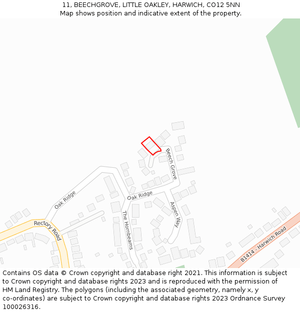 11, BEECHGROVE, LITTLE OAKLEY, HARWICH, CO12 5NN: Location map and indicative extent of plot