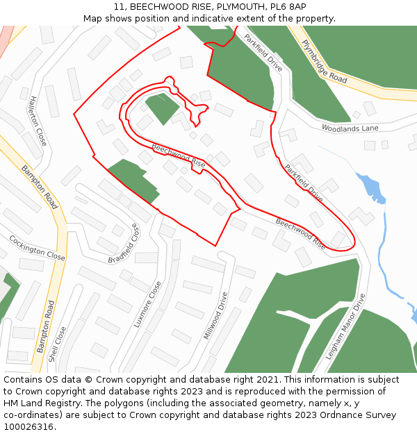 11, BEECHWOOD RISE, PLYMOUTH, PL6 8AP: Location map and indicative extent of plot